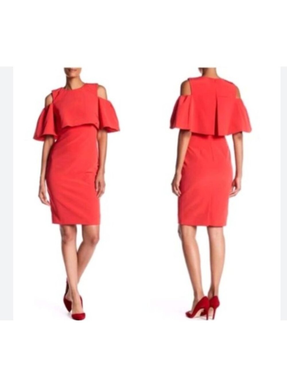 Monique Lhuillier Red Cold Shoulder Sheath Special Event Dress Size US 8